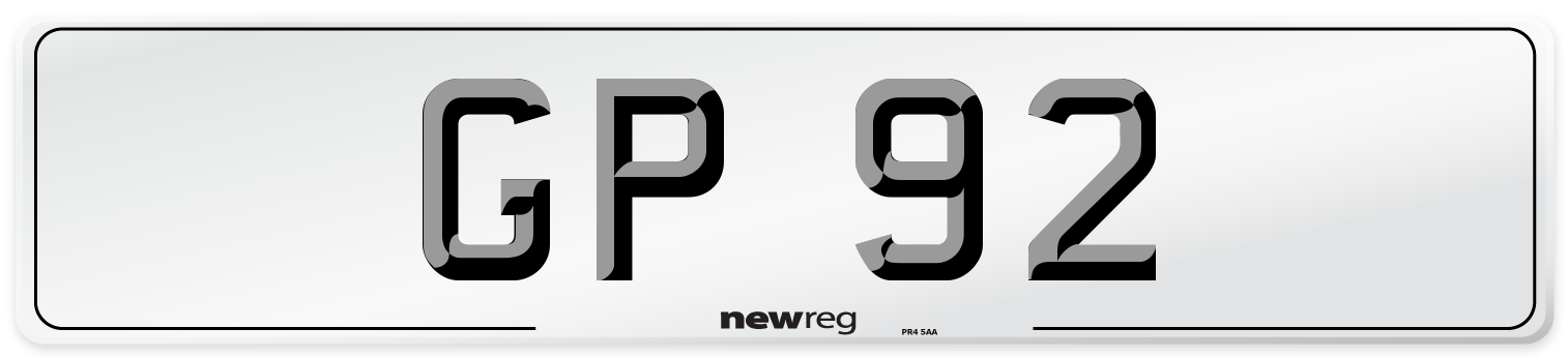 GP 92 Number Plate from New Reg